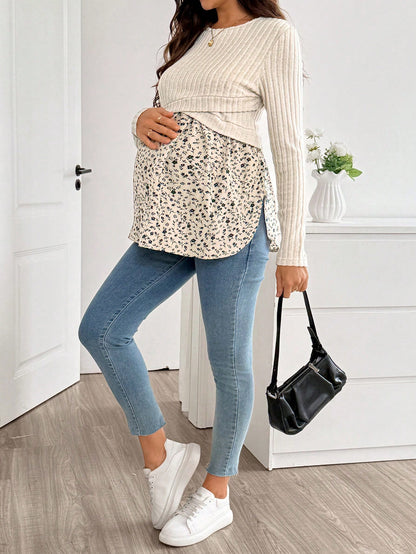 Maternity Floral Patchwork Nursing Top Fall