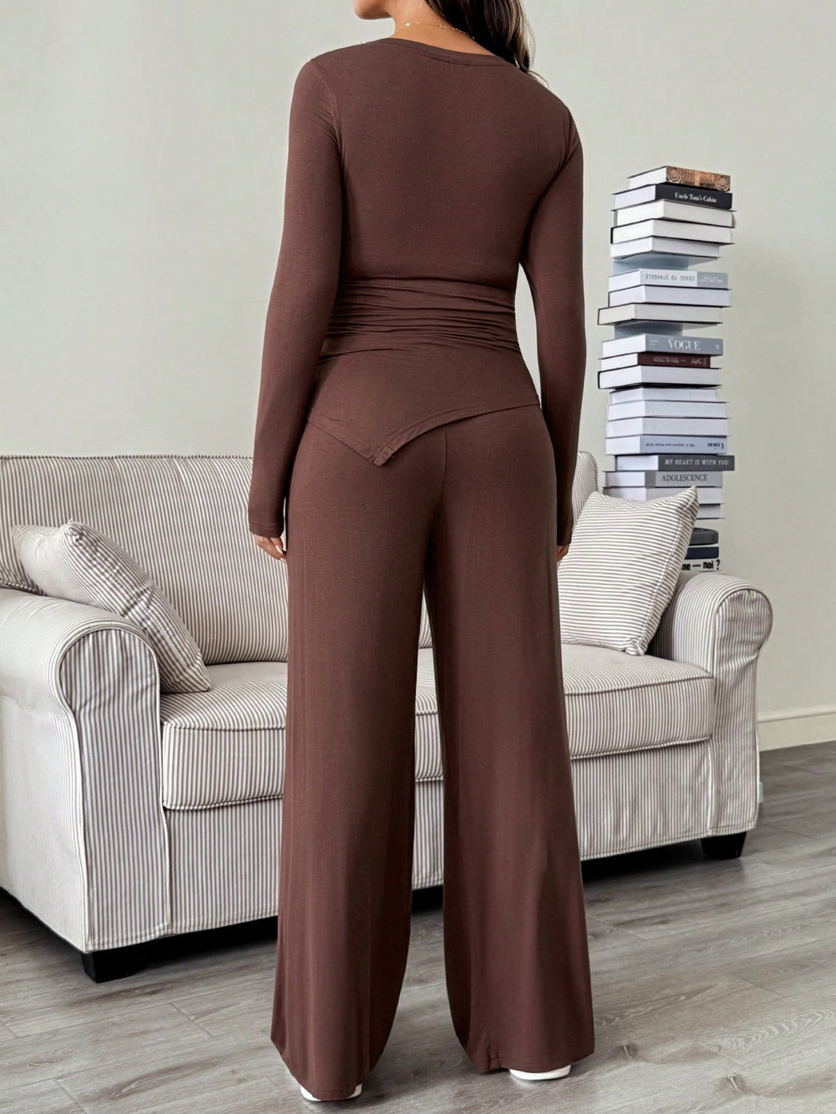 Maternity Nursing Functional Button Half-Placket Top And Adjustable Waist Long Pants 2 Pieces Set