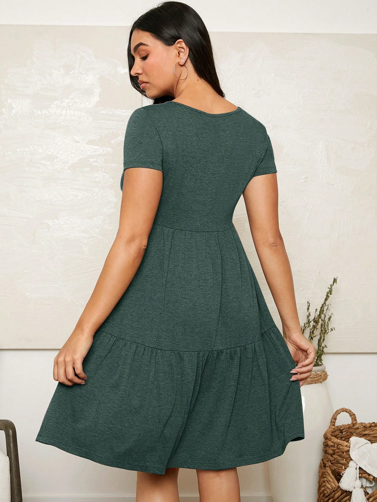 Maternity V-Neck Short Sleeve Button Front Casual Nursing Dress