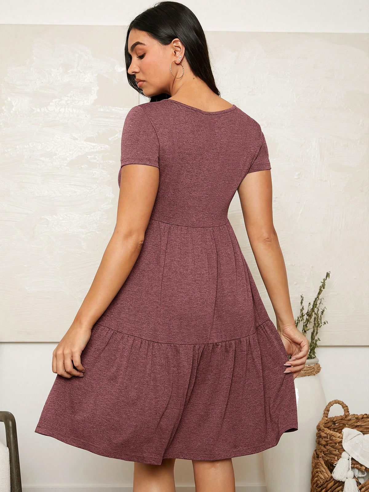 Maternity V-Neck Short Sleeve Button Front Casual Nursing Dress