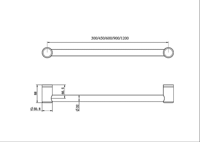 MECCA CARE 32MM GRAB RAIL 300/450/600/900/1200MM Brushed Nickel Nero Accessories Nero