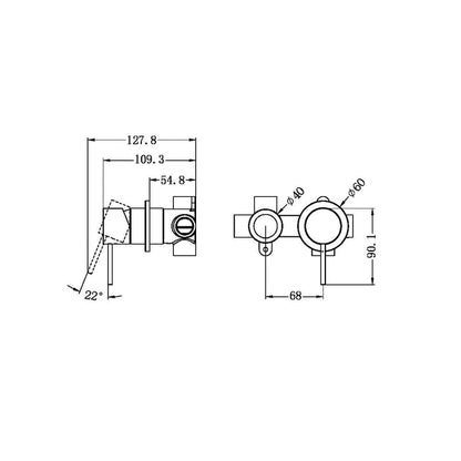 MECCA SHOWER MIXER WITH HORIZONTAL 2 WAY DIVERTOR Chrome Tapware Nero
