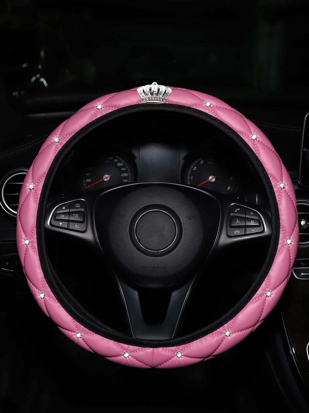 MEIKAXIU 1pc Rhinestone Decor Car Steering Wheel Cover,Steering Wheel Cover For Women