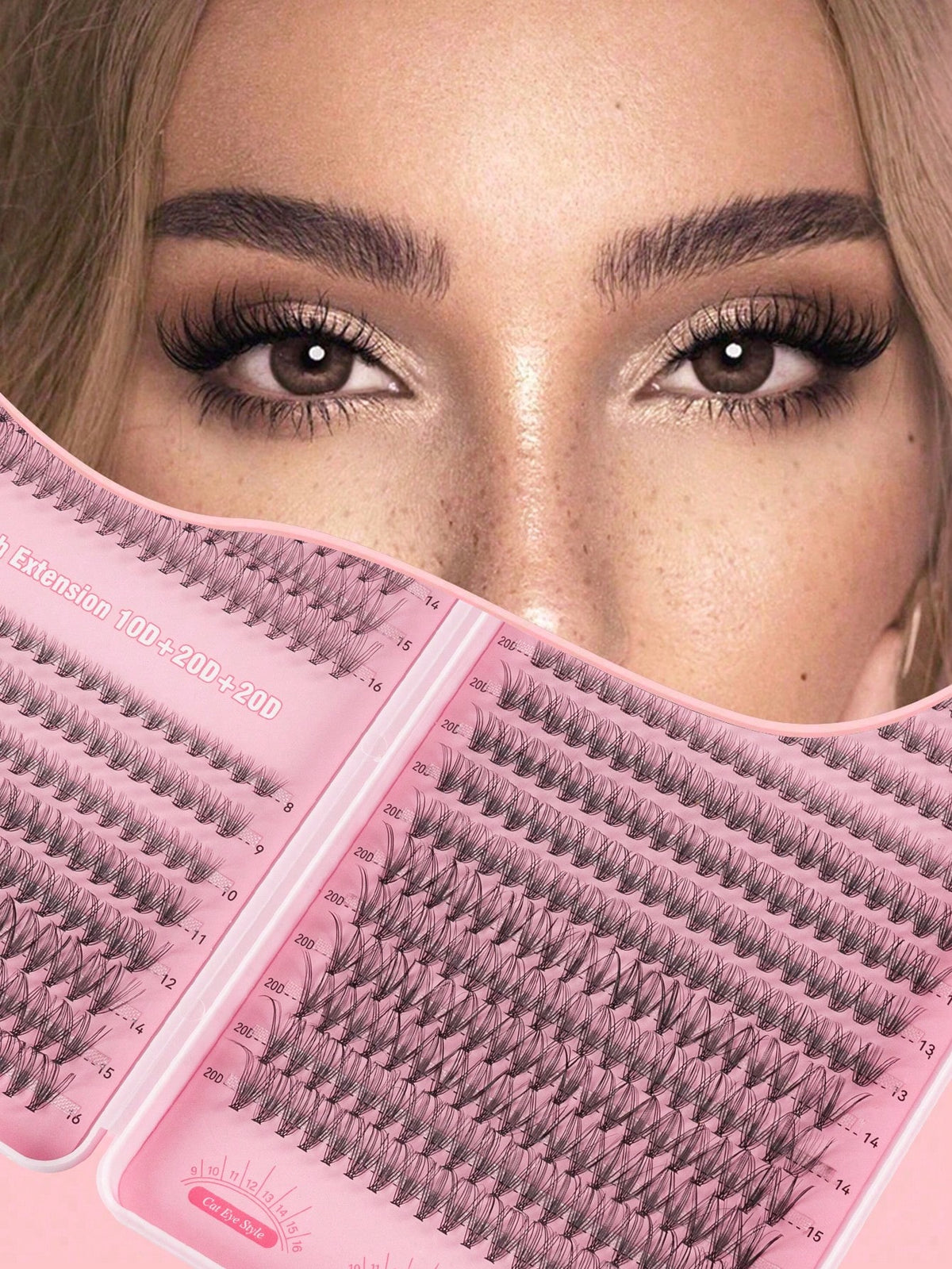 MEM 608pcs 10-16mm D Curl Holiday Eyelash Set, Includes 30D/40D/60D/80D Mixed Clusters, Soft And Natural, Suitable For Beginners, Includes Eyeshadow, Glue, Sealer, Tweezers And Eyelash Brush, For Home