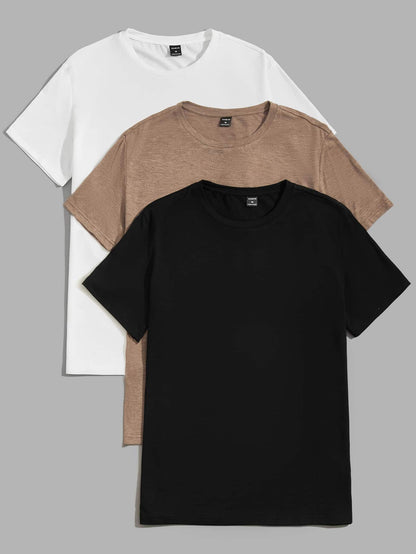 Men 3pcs Solid Lounge Short Sleeve Top