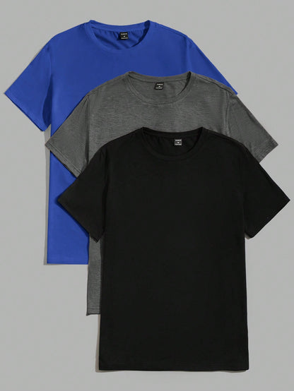 Men 3pcs Solid Lounge Short Sleeve Top