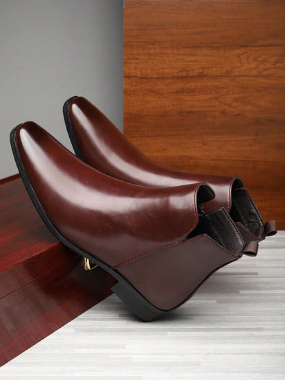 Men's British Korean Style Pointed Toe High-Top Anti-Slip Wear-Resistant Ankle Boots Fashion Versatile Height-Increasing Chelsea Boots (Runs Large)