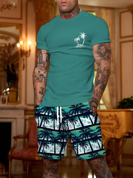Men's Casual And Fashionable 3D Printed Sport Short-Sleeved Short Pants Set