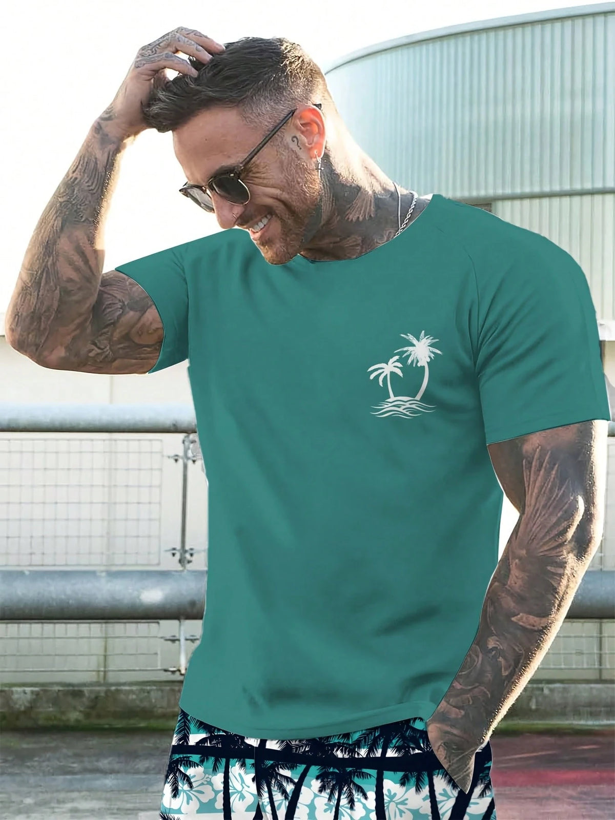 Men's Casual And Fashionable 3D Printed Sport Short-Sleeved Short Pants Set