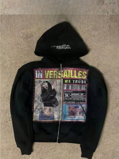 Men's Casual Retro Street Hoodie, Black Zipper Hoodie, Versatile Casual Zipper Jacket, Aesthetic