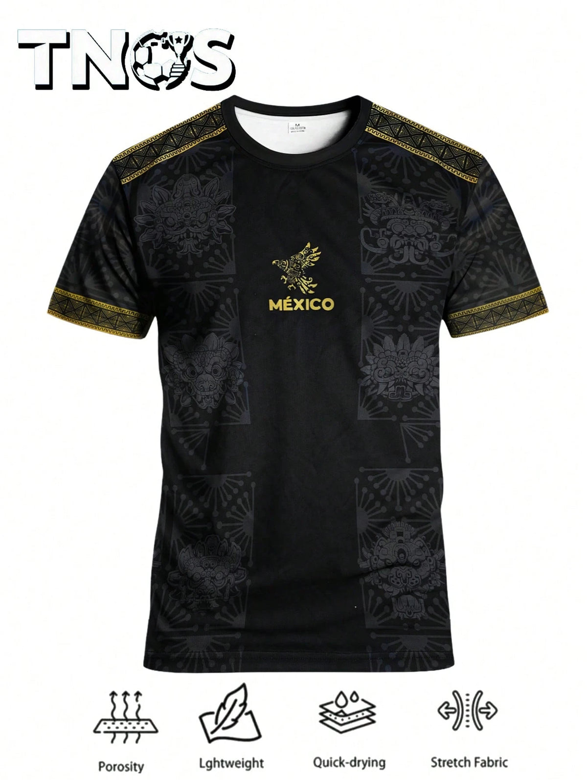 Men's Football Jersey & Youth Crew Neck Comfortable Sports Top & With New Print & Black