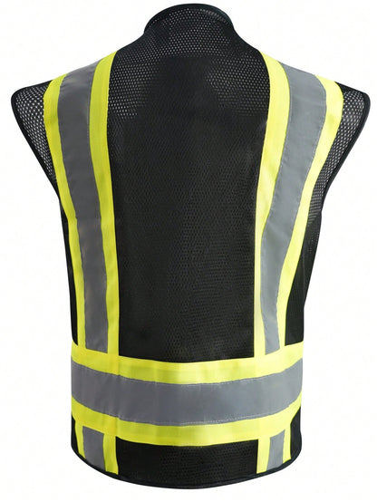 Men's High-Vis Reflective Safety Vest Workwear- Zipper Front Multi Pockets Lightweight Hi Vis Vest For Construction & Outdoor Work
