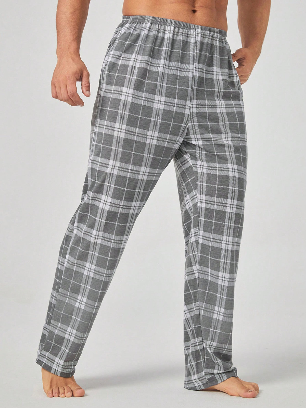 Men's Plaid Elastic Waist Lounge Pants, Winter