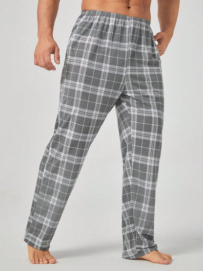 Men's Plaid Elastic Waist Lounge Pants, Winter