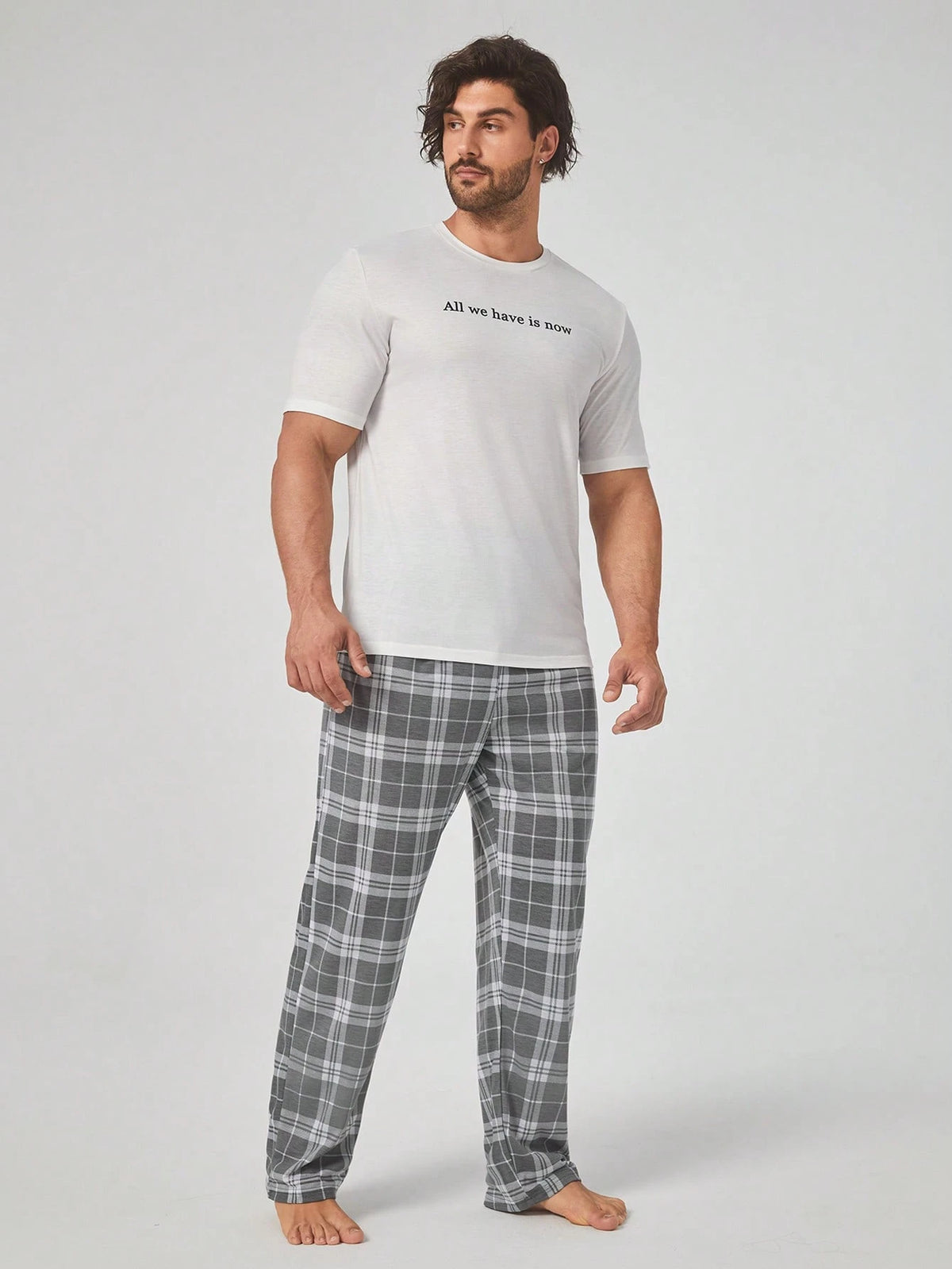 Men's Plaid Elastic Waist Lounge Pants, Winter