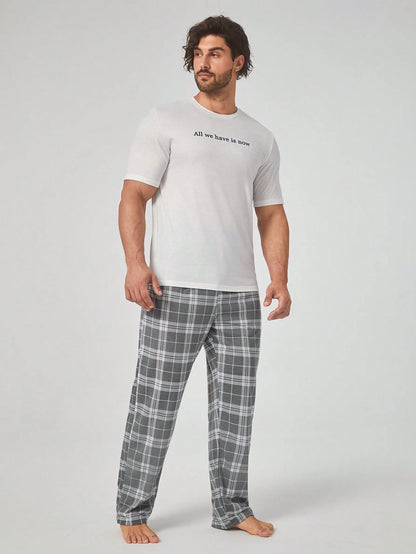 Men's Plaid Elastic Waist Lounge Pants, Winter