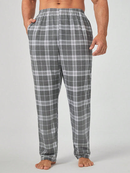 Men's Plaid Elastic Waist Lounge Pants, Winter