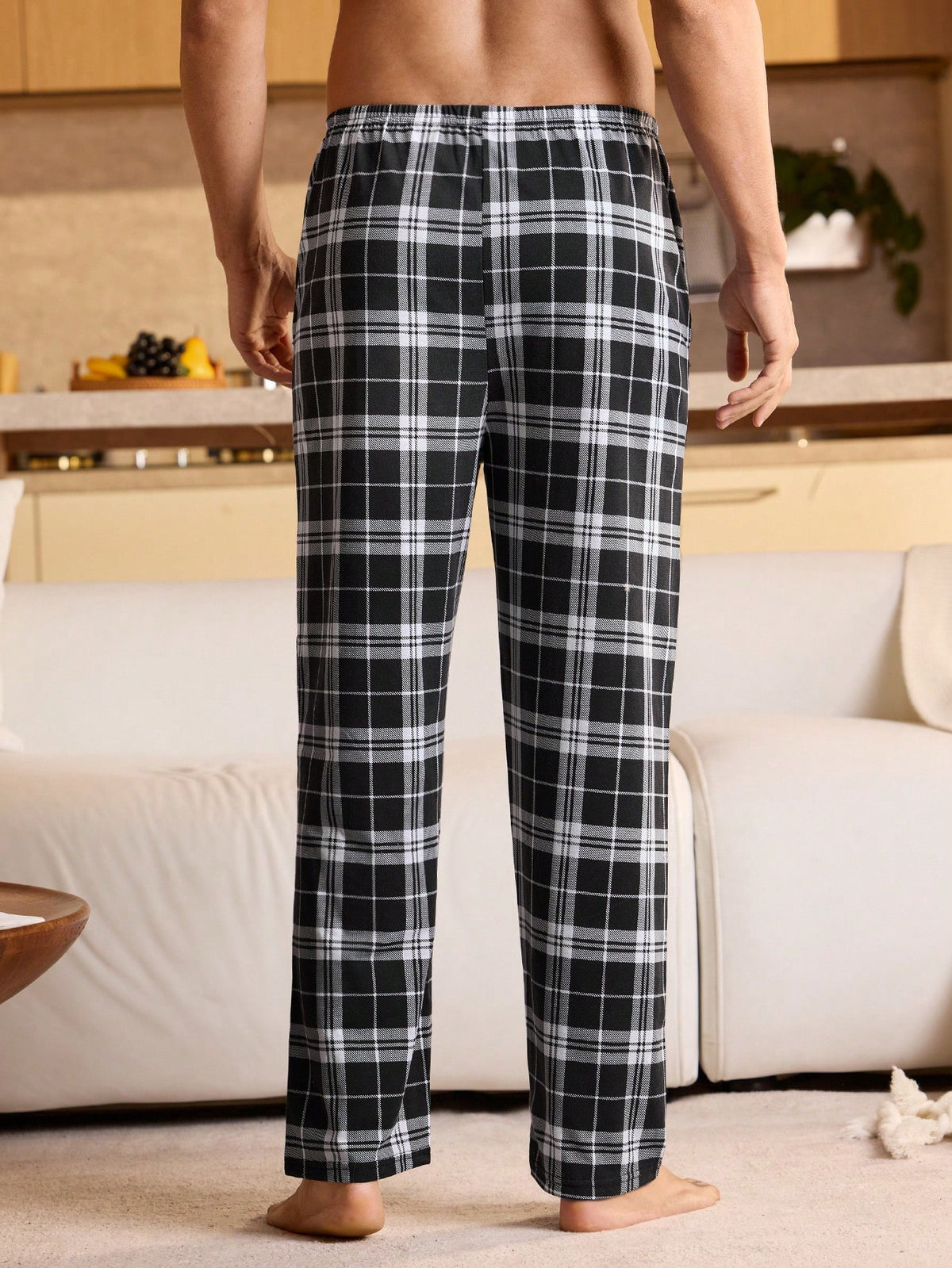 Men's Plaid Elastic Waist Lounge Pants, Winter