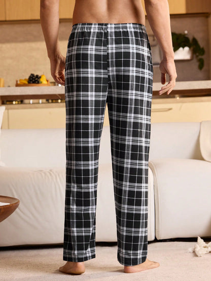 Men's Plaid Elastic Waist Lounge Pants, Winter