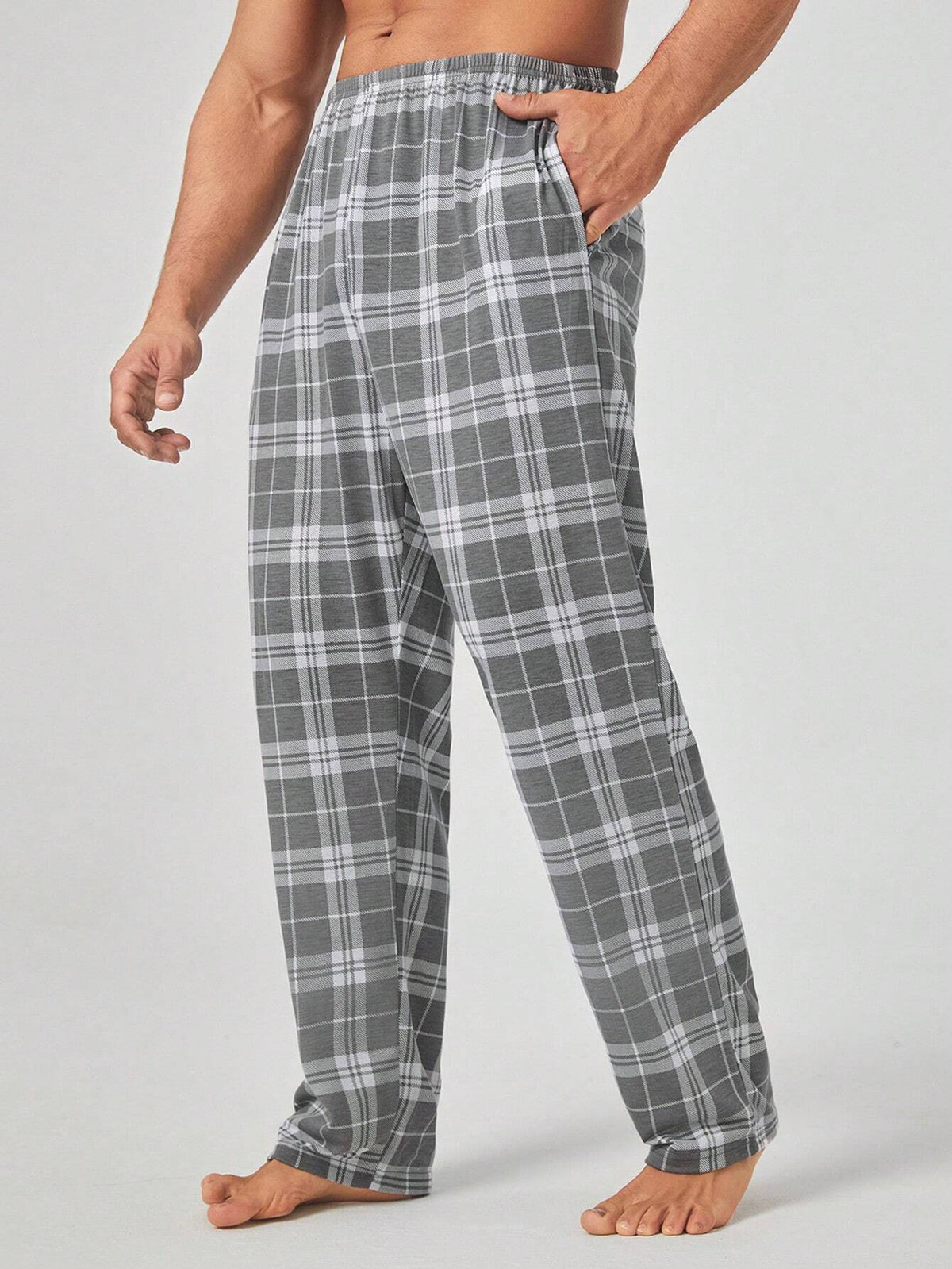 Men's Plaid Elastic Waist Lounge Pants, Winter