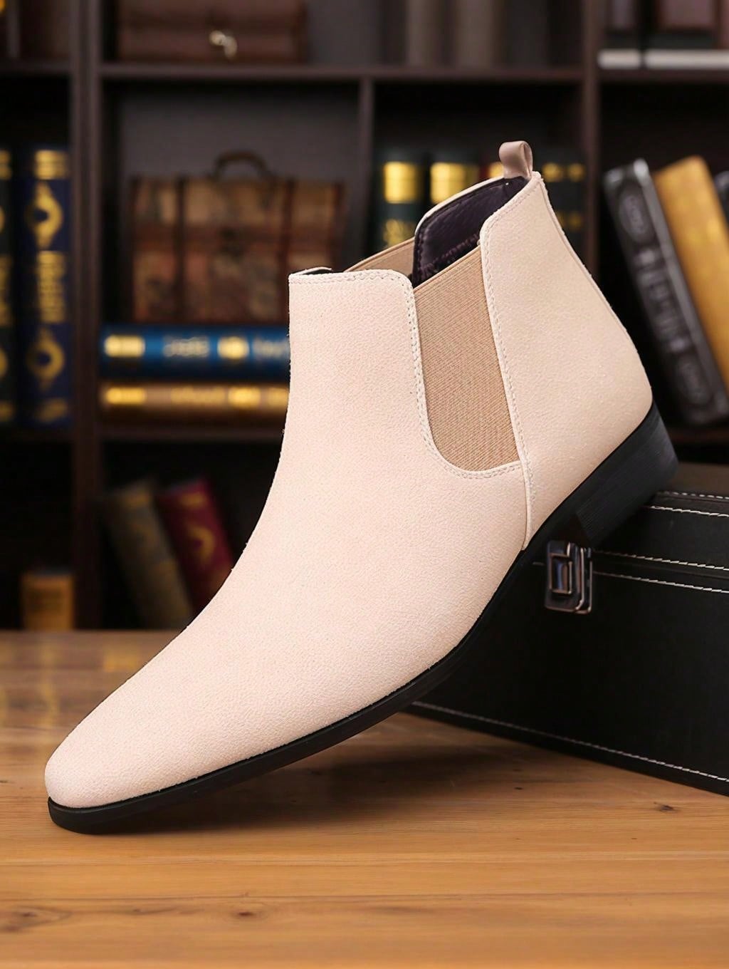 Men's Suede Pointed Toe Chelsea Boots, Elastic Side Panels Low Heel Business Casual Formal Ankle Boots For Men Office Wedding Daily Commute Wear