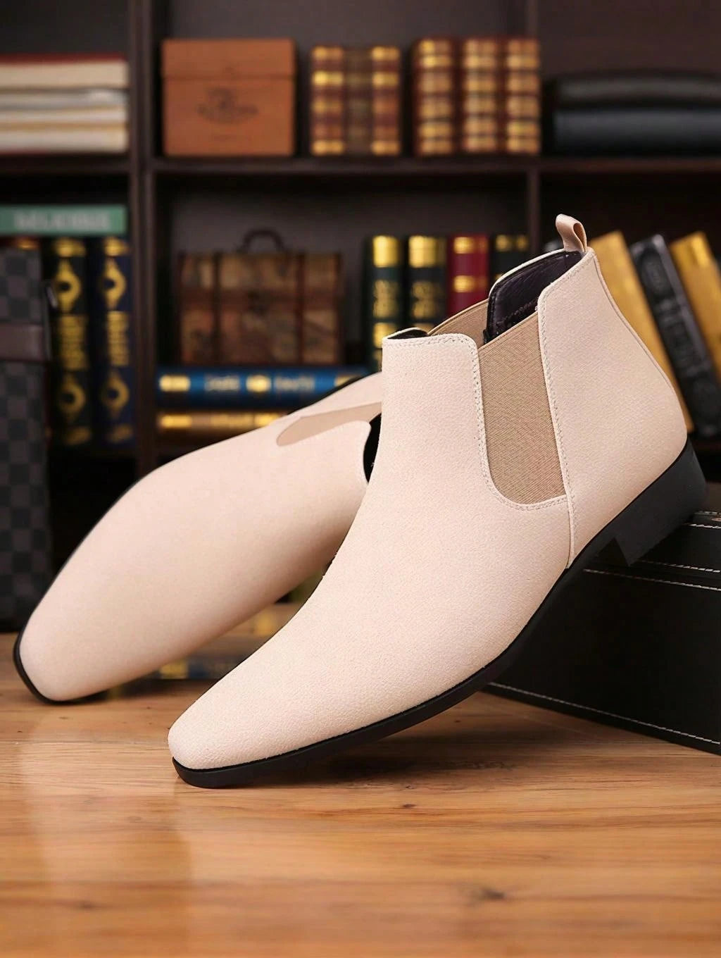 Men's Suede Pointed Toe Chelsea Boots, Elastic Side Panels Low Heel Business Casual Formal Ankle Boots For Men Office Wedding Daily Commute Wear
