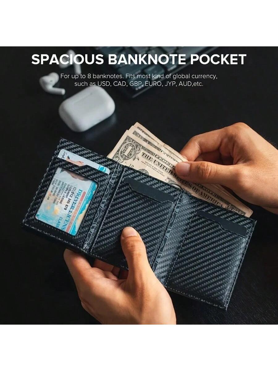 Men's Zipper Coin Purse, Auto Pop-Up Metal Credit Card Holder, Minimalist Blocking Card Case, Mini Wallet