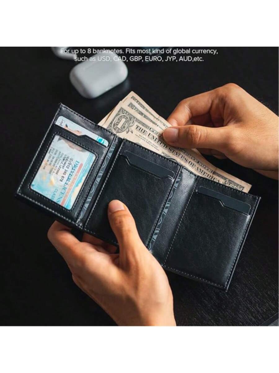 Men's Zipper Coin Purse, Auto Pop-Up Metal Credit Card Holder, Minimalist Blocking Card Case, Mini Wallet
