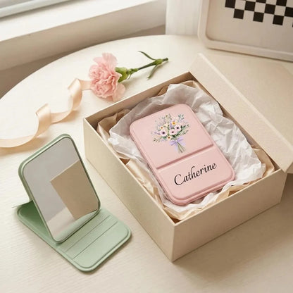 MerexSync Personalized Square Makeup Mirror, Customizable Name And Logo Pocket Mirror, Bridesmaid, Best Friend, Mother's Day Gift, Folding Makeup Mirror, Floral Travel Makeup Mirror, Birthday Flower M