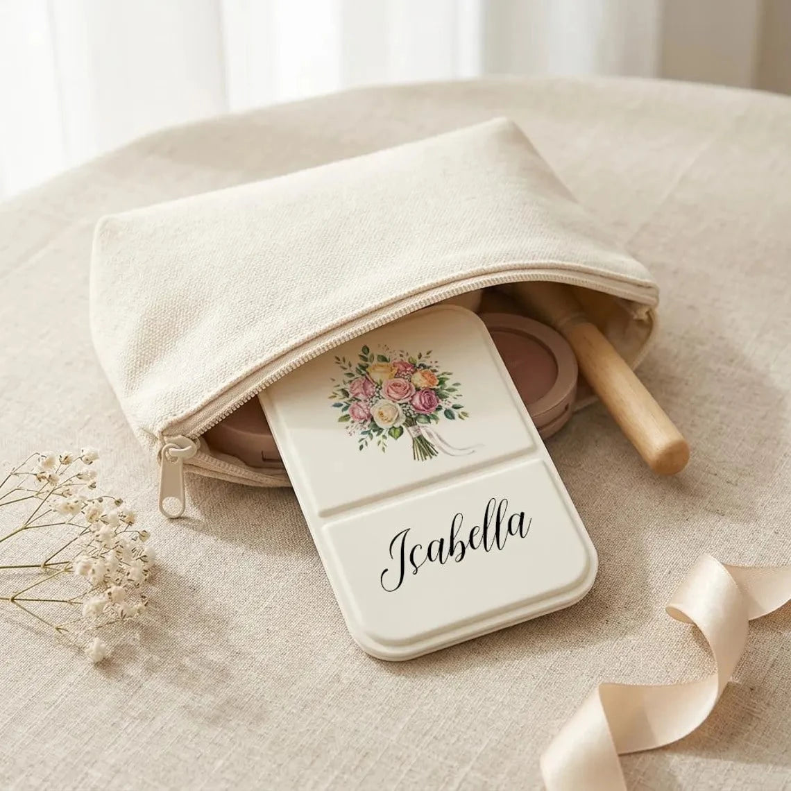 MerexSync Personalized Square Makeup Mirror, Customizable Name And Logo Pocket Mirror, Bridesmaid, Best Friend, Mother's Day Gift, Folding Makeup Mirror, Floral Travel Makeup Mirror, Birthday Flower M