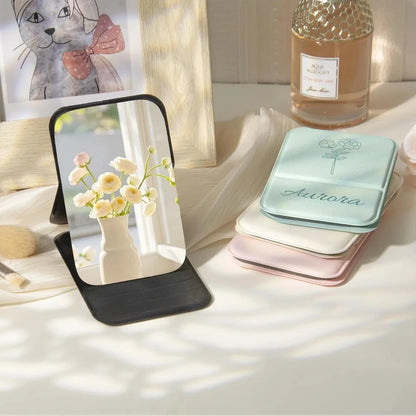 MerexSync Personalized Square Makeup Mirror, Customizable Name And Logo Pocket Mirror, Bridesmaid, Best Friend, Mother's Day Gift, Folding Makeup Mirror, Floral Travel Makeup Mirror, Birthday Flower M
