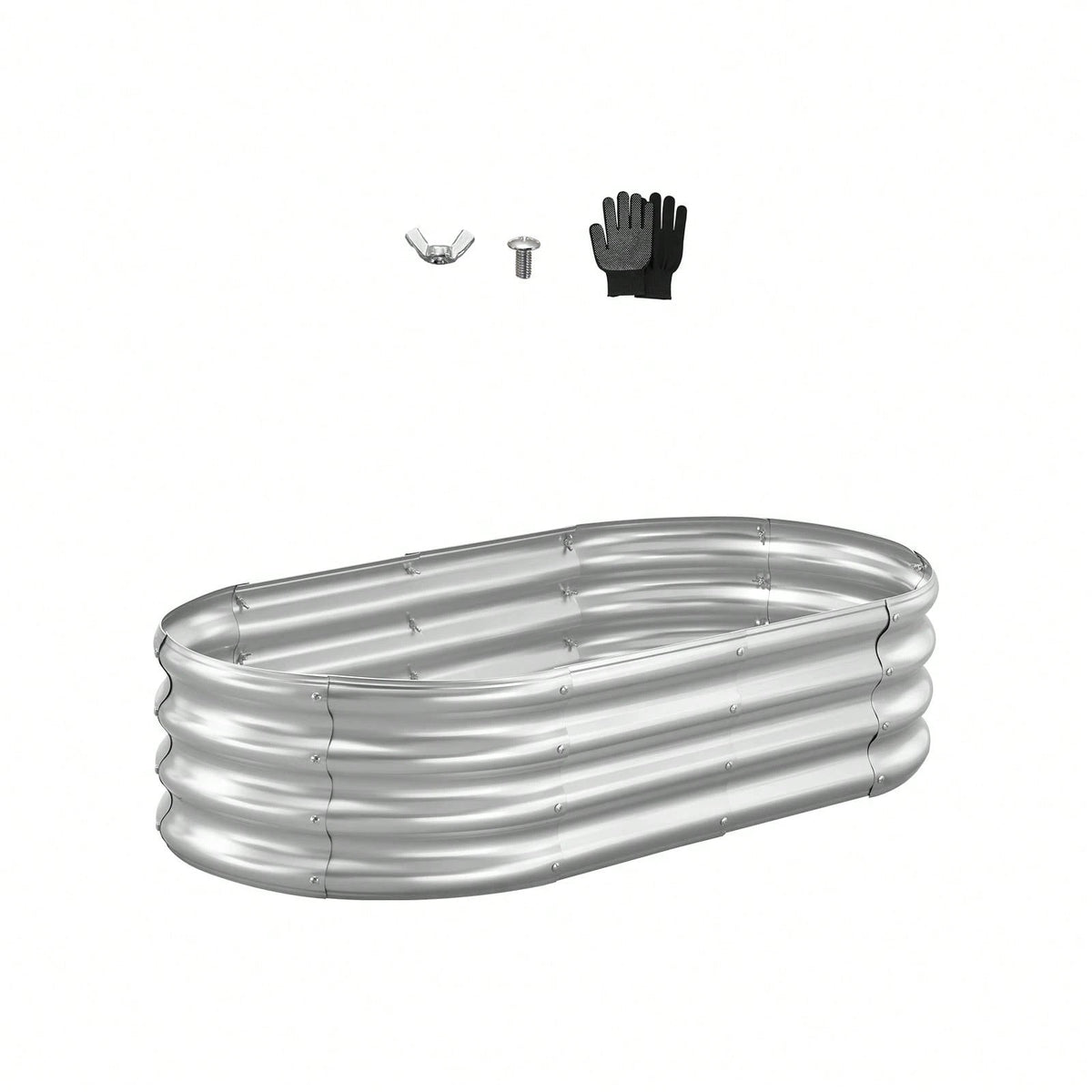 Metal Raised Garden Bed, 4 X 2 X 1 Ft Oval Outdoor Galvanized Planter Garden Box, Open Bottom Design, Large Planter Raised Bed For Growing Vegetables, Flowers, And Succulents, Galvanized Color