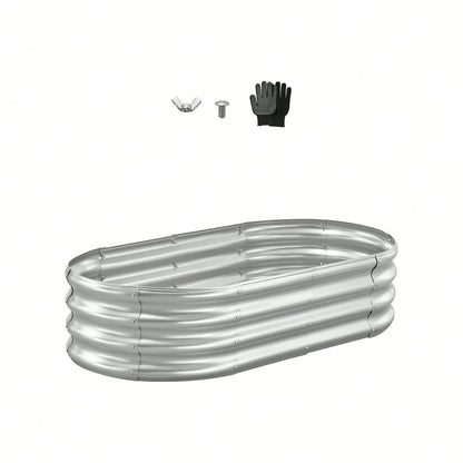 Metal Raised Garden Bed, 4 X 2 X 1 Ft Oval Outdoor Galvanized Planter Garden Box, Open Bottom Design, Large Planter Raised Bed For Growing Vegetables, Flowers, And Succulents, Galvanized Color
