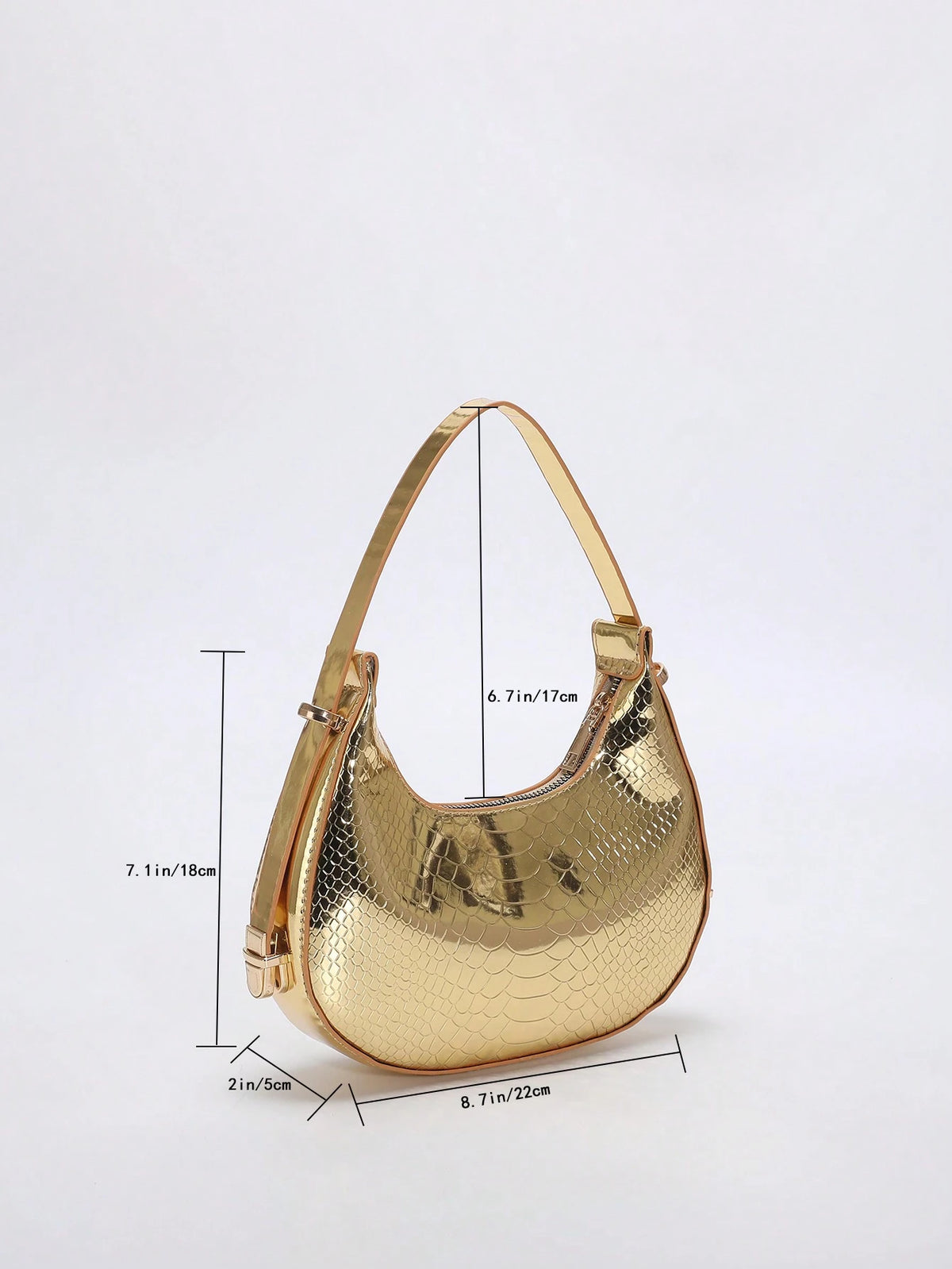 Metal Snake Embossed Shoulder Bag Solid Color C Fashionable Baguette Bag Minimalist Underarm Bag Punk Street Style Shoulder Bag, Punk