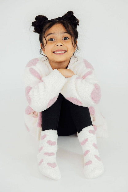 Mila & Rose - Heart Cozy Cardigan (White & Pink)