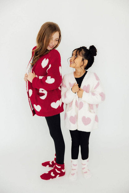 Mila & Rose - Heart Cozy Cardigan (White & Pink)