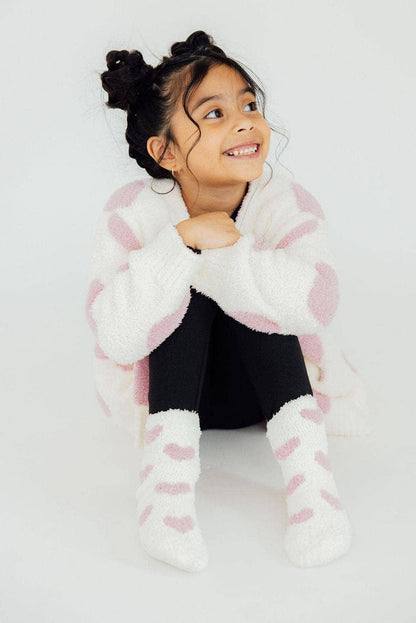 Mila & Rose - Heart Cozy Cardigan (White & Pink)