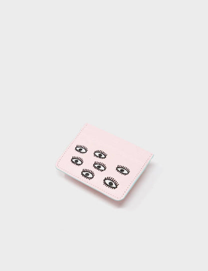 Min & Mon - Filium Parfait Pink Leather Cardholder - All Over Eyes Embroidery