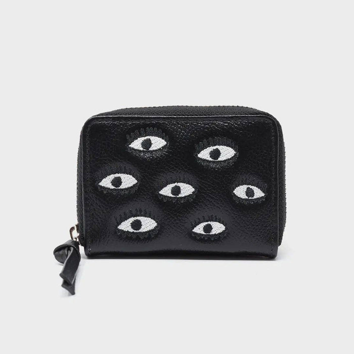 Min & Mon - Frodo Black Leather Zip Around Wallet - Eyes Embroidery