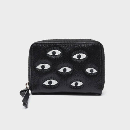 Min & Mon - Frodo Black Leather Zip Around Wallet - Eyes Embroidery