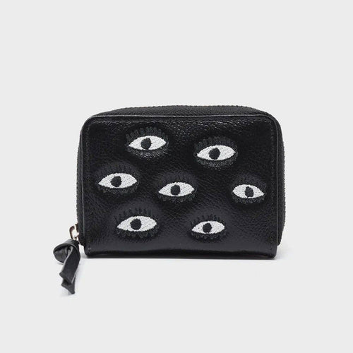 Min & Mon - Frodo Black Leather Zip Around Wallet - Eyes Embroidery