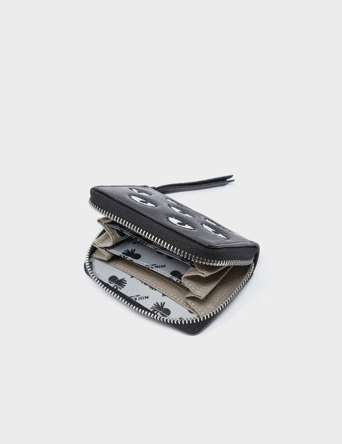 Min & Mon - Frodo Black Leather Zip Around Wallet - Eyes Embroidery