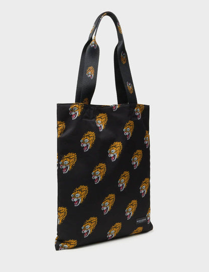Min & Mon - The Everyday Tote Bag - Black Cyclepet Fabric Blazing Tiger Print