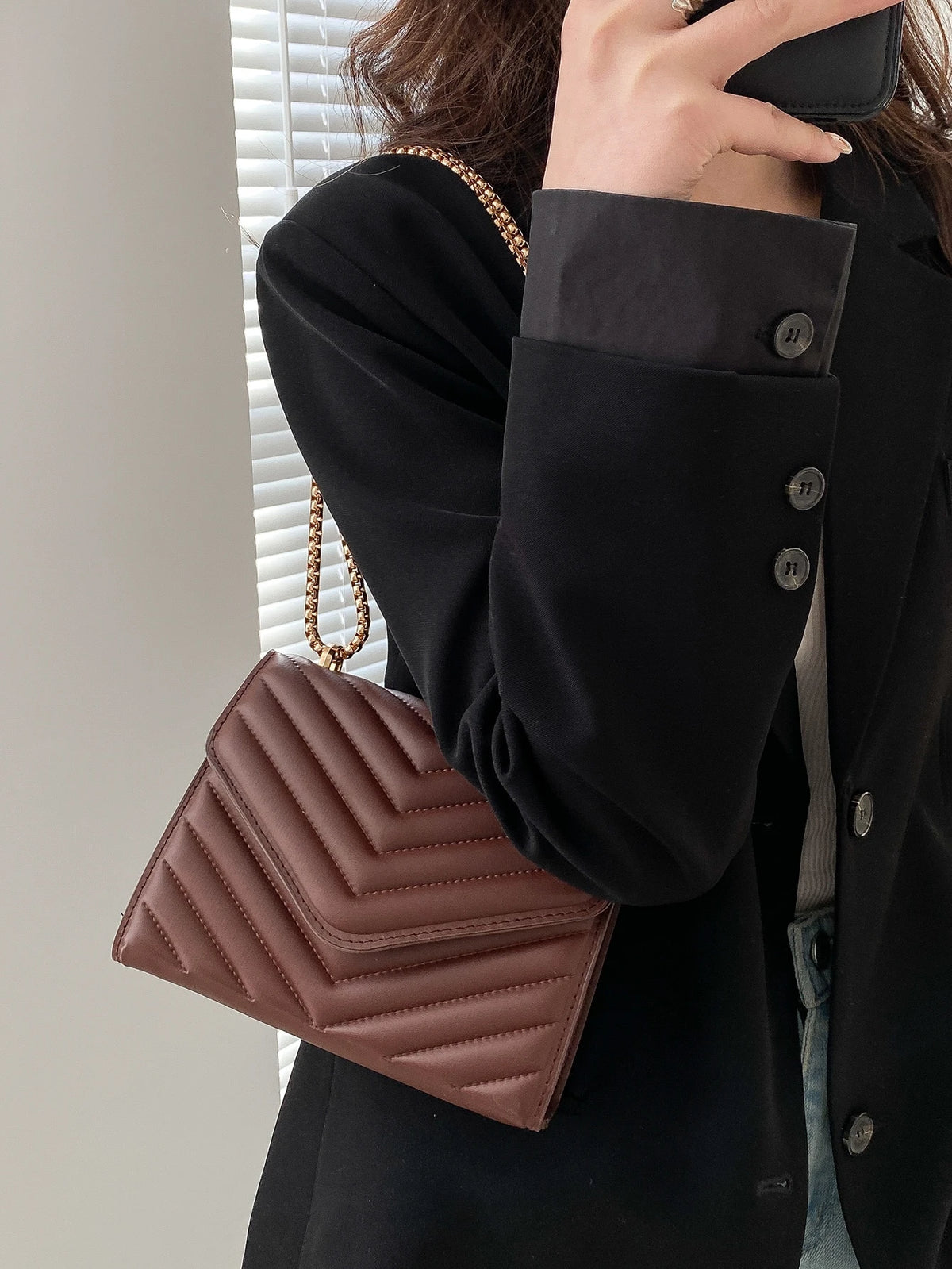 Mini Chevron Chain Flap Square Bag