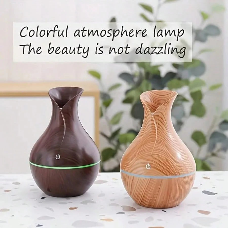 Mini Humidifier For Desk Bedroom Indoor Plant, 130ml Wood Grain Humidifier With 7 Color Ambient Night Light Mini USB Powered Humidifier,Aromatherapy Diffuser Humidifier For Office Small Room, Quiet Co