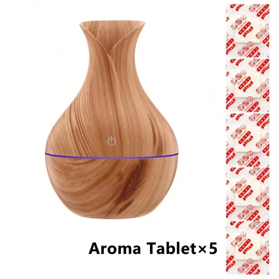 Mini Humidifier For Desk Bedroom Indoor Plant, 130ml Wood Grain Humidifier With 7 Color Ambient Night Light Mini USB Powered Humidifier,Aromatherapy Diffuser Humidifier For Office Small Room, Quiet Co