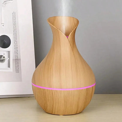 Mini Humidifier For Desk Bedroom Indoor Plant, 130ml Wood Grain Humidifier With 7 Color Ambient Night Light Mini USB Powered Humidifier,Aromatherapy Diffuser Humidifier For Office Small Room, Quiet Co