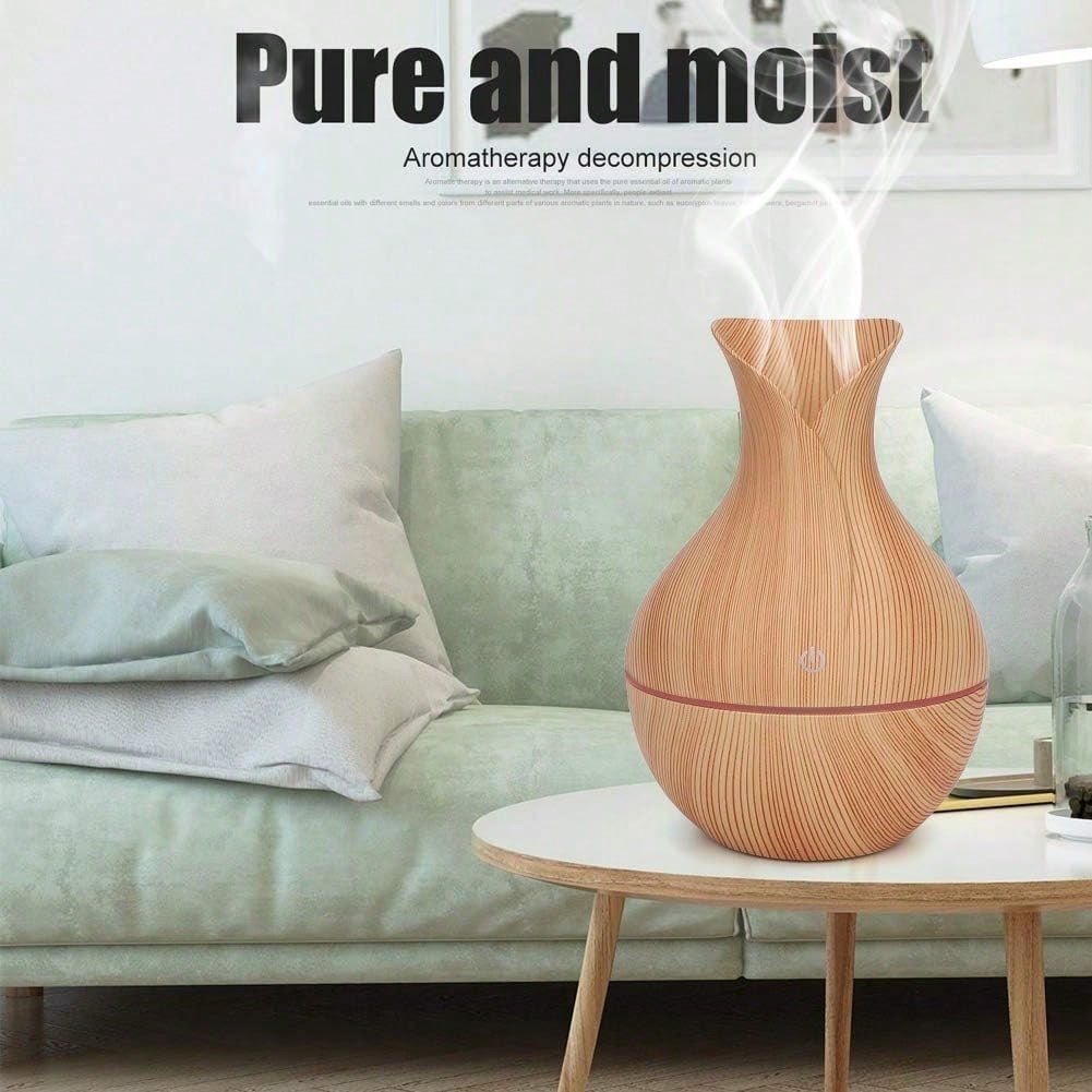 Mini Humidifier For Desk Bedroom Indoor Plant, 130ml Wood Grain Humidifier With 7 Color Ambient Night Light Mini USB Powered Humidifier,Aromatherapy Diffuser Humidifier For Office Small Room, Quiet Co