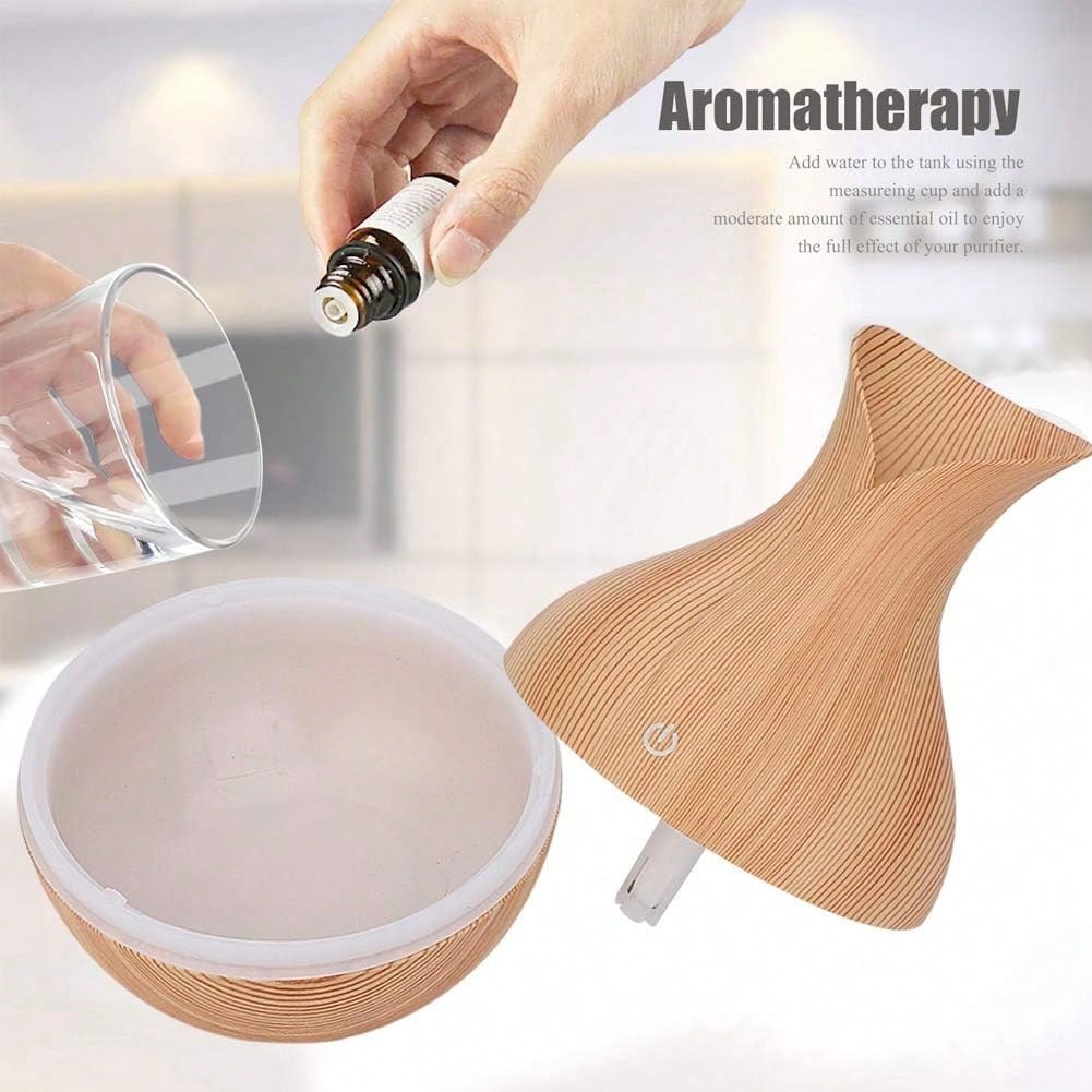 Mini Humidifier For Desk Bedroom Indoor Plant, 130ml Wood Grain Humidifier With 7 Color Ambient Night Light Mini USB Powered Humidifier,Aromatherapy Diffuser Humidifier For Office Small Room, Quiet Co