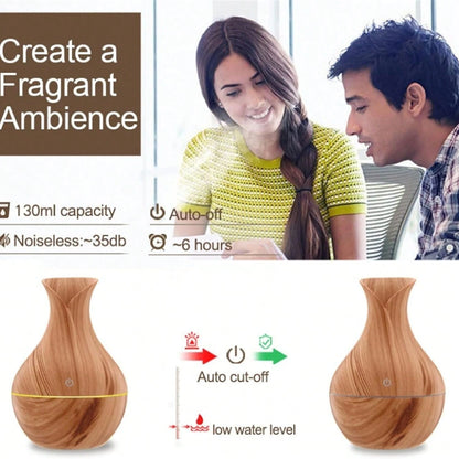 Mini Humidifier For Desk Bedroom Indoor Plant, 130ml Wood Grain Humidifier With 7 Color Ambient Night Light Mini USB Powered Humidifier,Aromatherapy Diffuser Humidifier For Office Small Room, Quiet Co